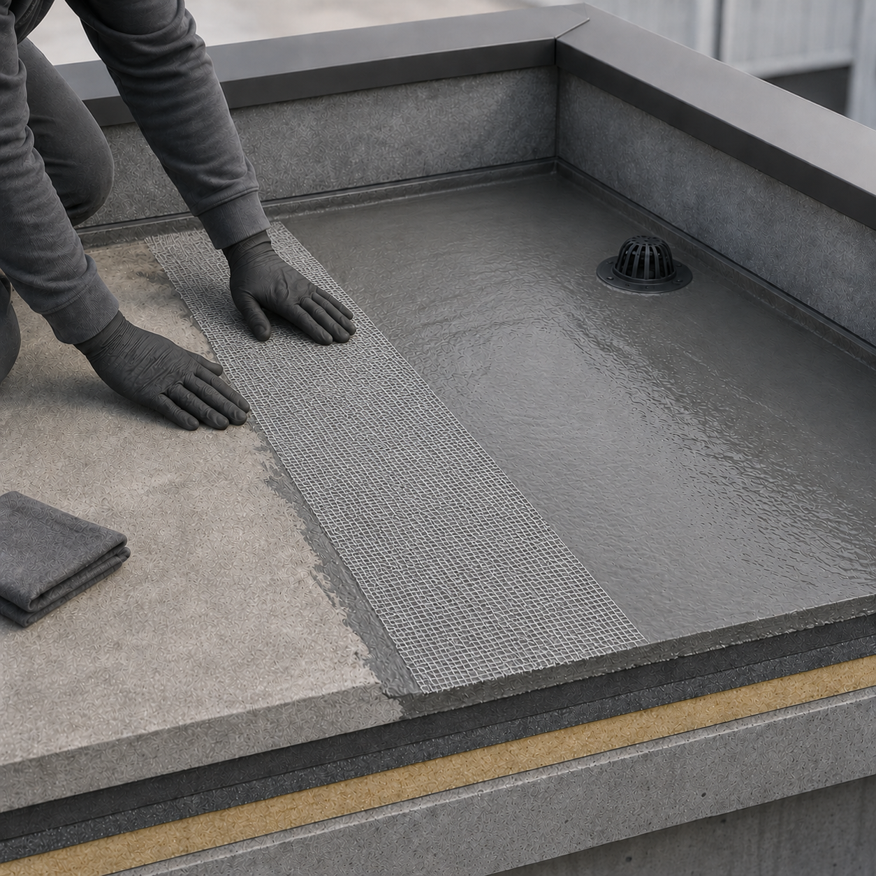 Applying the first resin coat and reinforcement mat